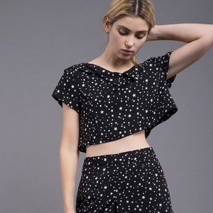 J.O.A. Black and White Star Print Crop Top